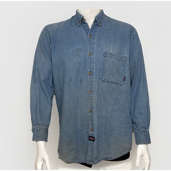 Dickies Denim Shirt Mens M Distressed Button Down Collar Cowboy Western Wear - Picture 1 of 11